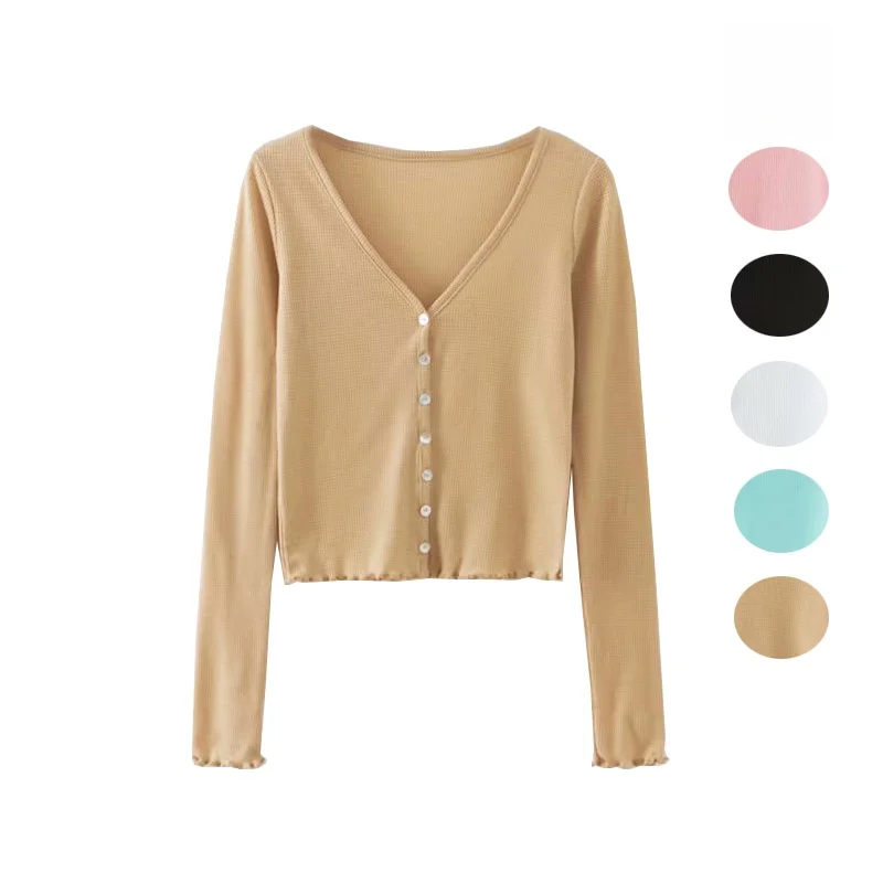 

Retro Color Women's Knitted Sweater V-Ne Slim Fit Open Cardigan Trendy Outerwear Spring Long Sve Faionable Top