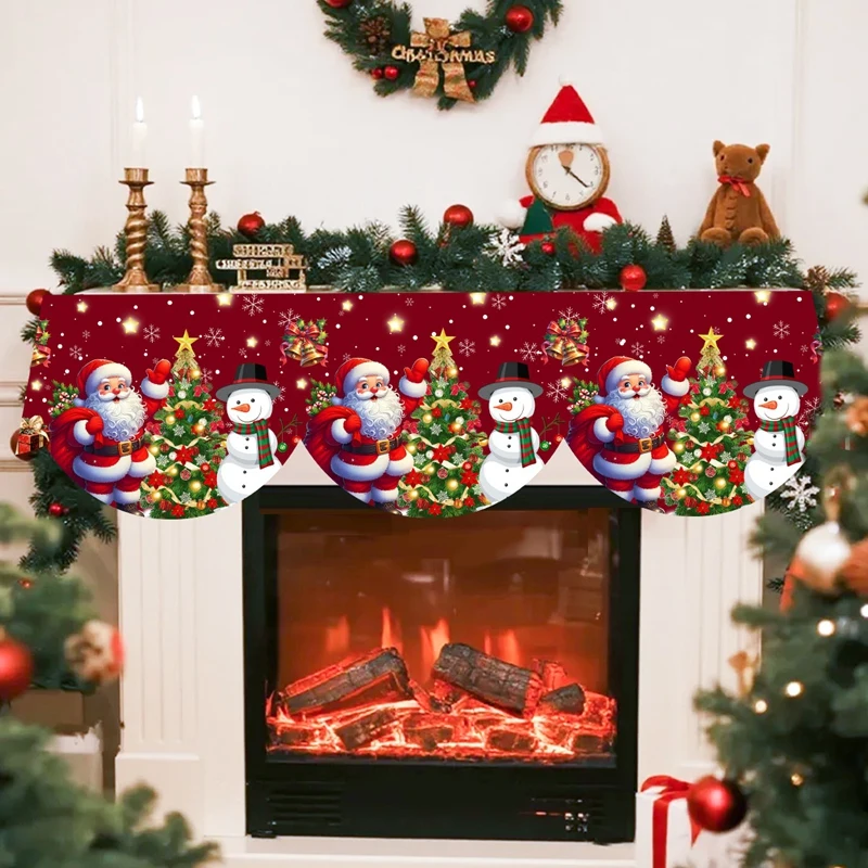 Christmas Fireplace Mantel Scarf Santa Snowman Tablecloth Christmas Decorations for Home 2025 Xmas Navidad Gifts New Year 2026