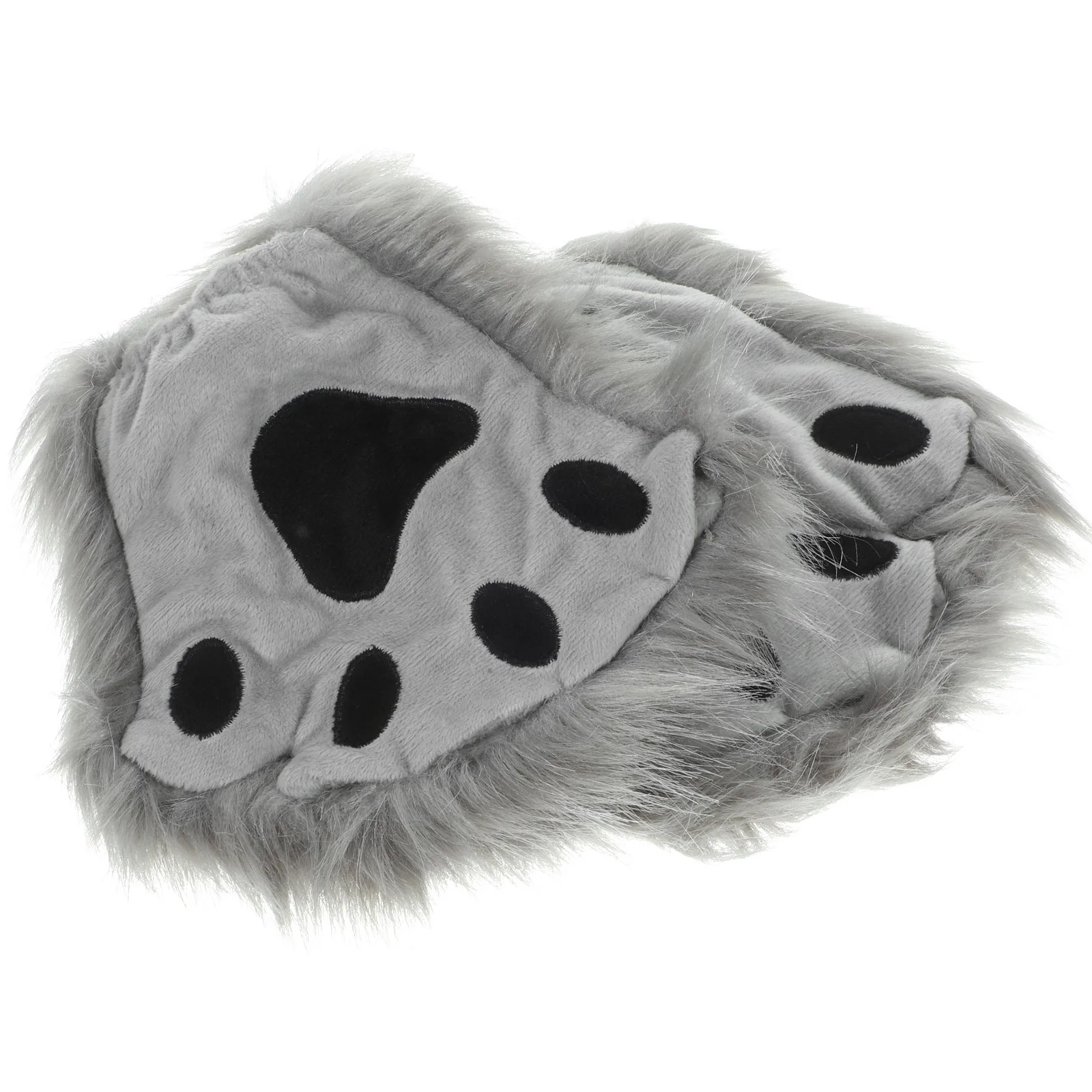 

Grey Winter Halloween Animal Gloves Half Finger Mittens Warm Paws Fun Design Perfect Cosplay Party Paws Gloves