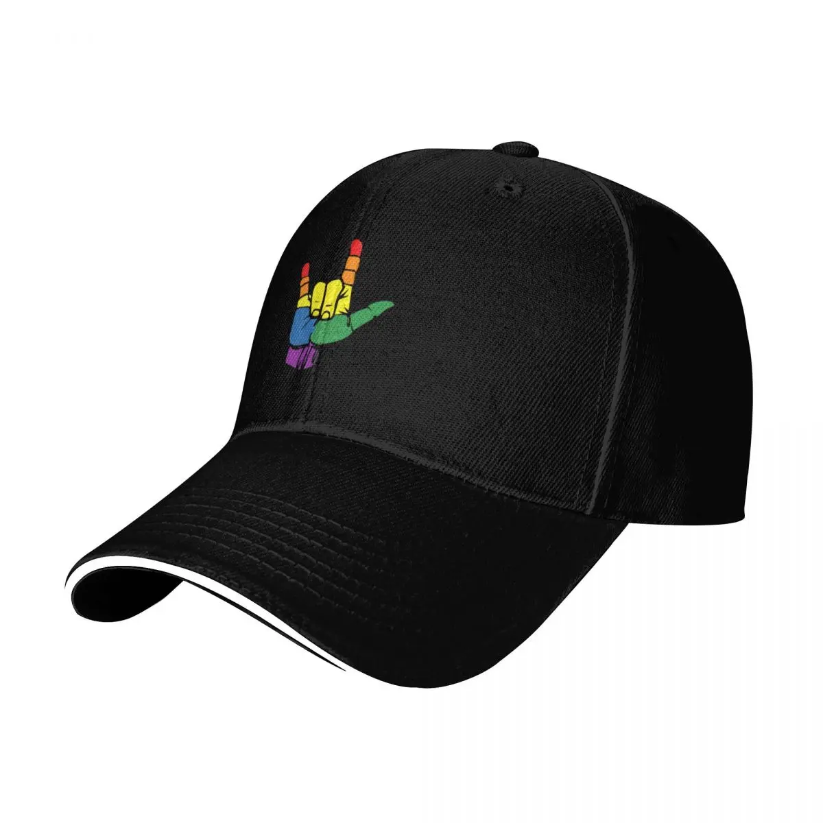 Love Sign, I Love LGBT, Pride Flag, ASL Gift Baseball Cap Snapback Flat Bill Strapback Dad Hat Six Panel Structured Crown