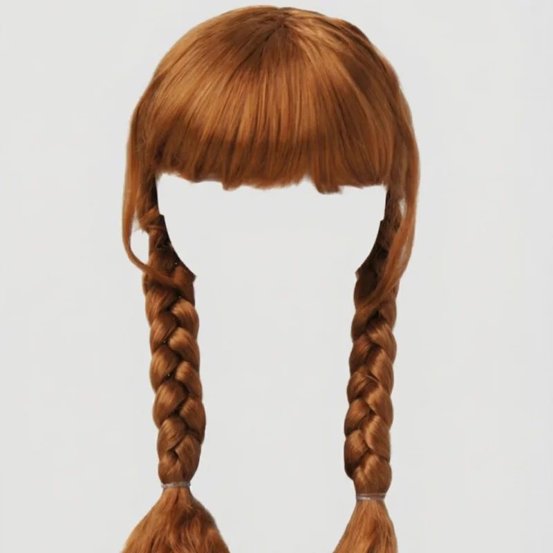 

JD691 4-5" 5-6" 6-7" 7-8" 8-9" Double Long Braids Full Bangs Synthetic mohair BJD wigs 1/12 1/8 YOSD MSD SD DOD Doll Hair