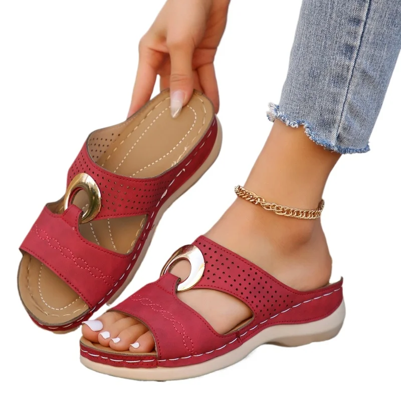 2026 Damen Plateau-Sandalen im römischen Stil – Sommer Neuheit, lässige Slip-Ons in großen Größen, ausgehöhlte Freizeit-Flats aus PU-Leder, bequem