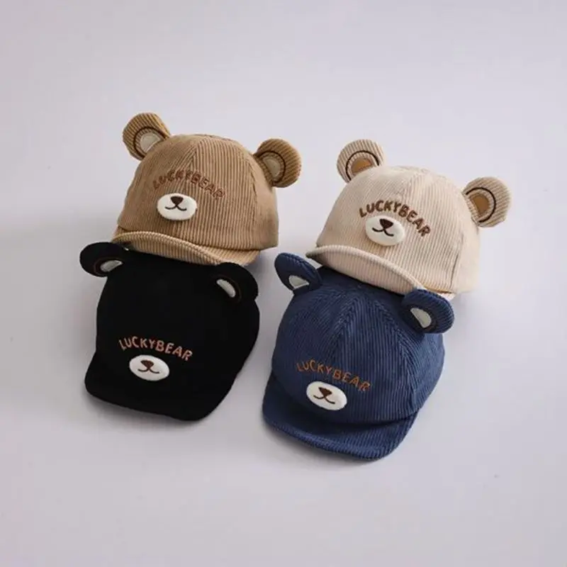 Cute Bear Baby Baseball Cap Autumn Winter Warm Toddler Corduroy Hat Korean Cartoon Kids Boy Girl Duck Tongue Hats