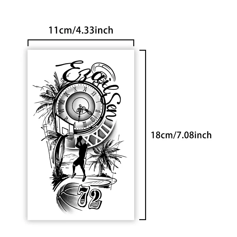Compass & Clock Herbal Temporary Tattoo Stickers, Long-lasting Waterproof for One to Two Weeks, For Man and Women, Arm, Leg