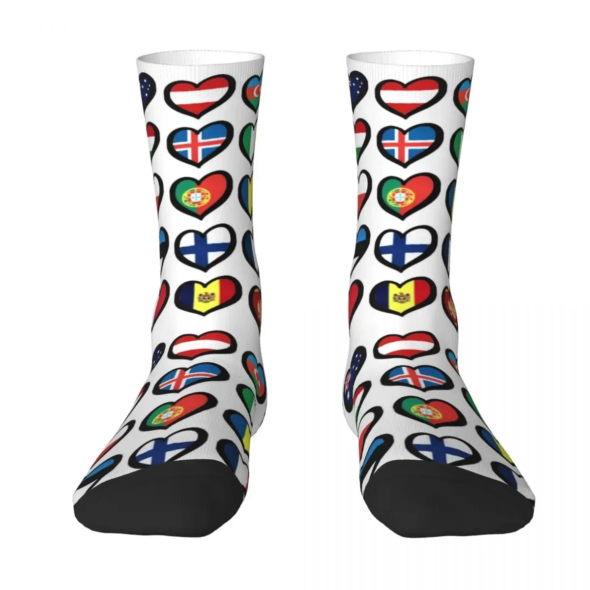 Calcetines de corazones con banderas de concurso de canciones de Eurovisión, medias suaves Harajuku, calcetines largos para todas las estaciones, accesorios para regalo de cumpleaños Unisex