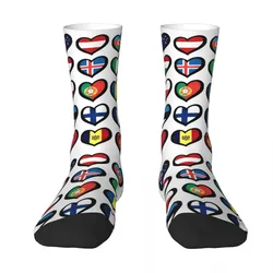 Eurovision Song Contest Flags Hearts Socks Harajuku Soft Stockings All Season Long Socks Accessories for Unisex Birthday Present