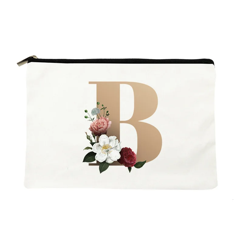 

Letter Flower Makeup Bag Personalized European and American Style English Letter Hand-held Makeup Bag Canvas Bag