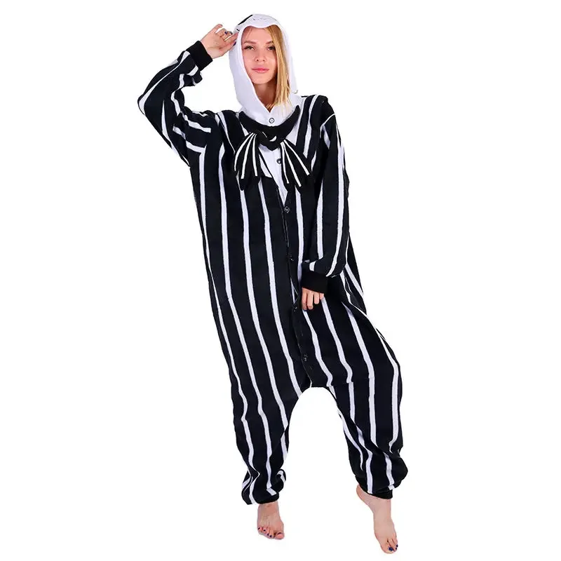 ☆☆A 2025 The Nightmare Before Christmas Jack Skellington Pajamas Winter Lovers Kigurumi Jumpsuits Adult Cartoon Cos New s5g7epp❤