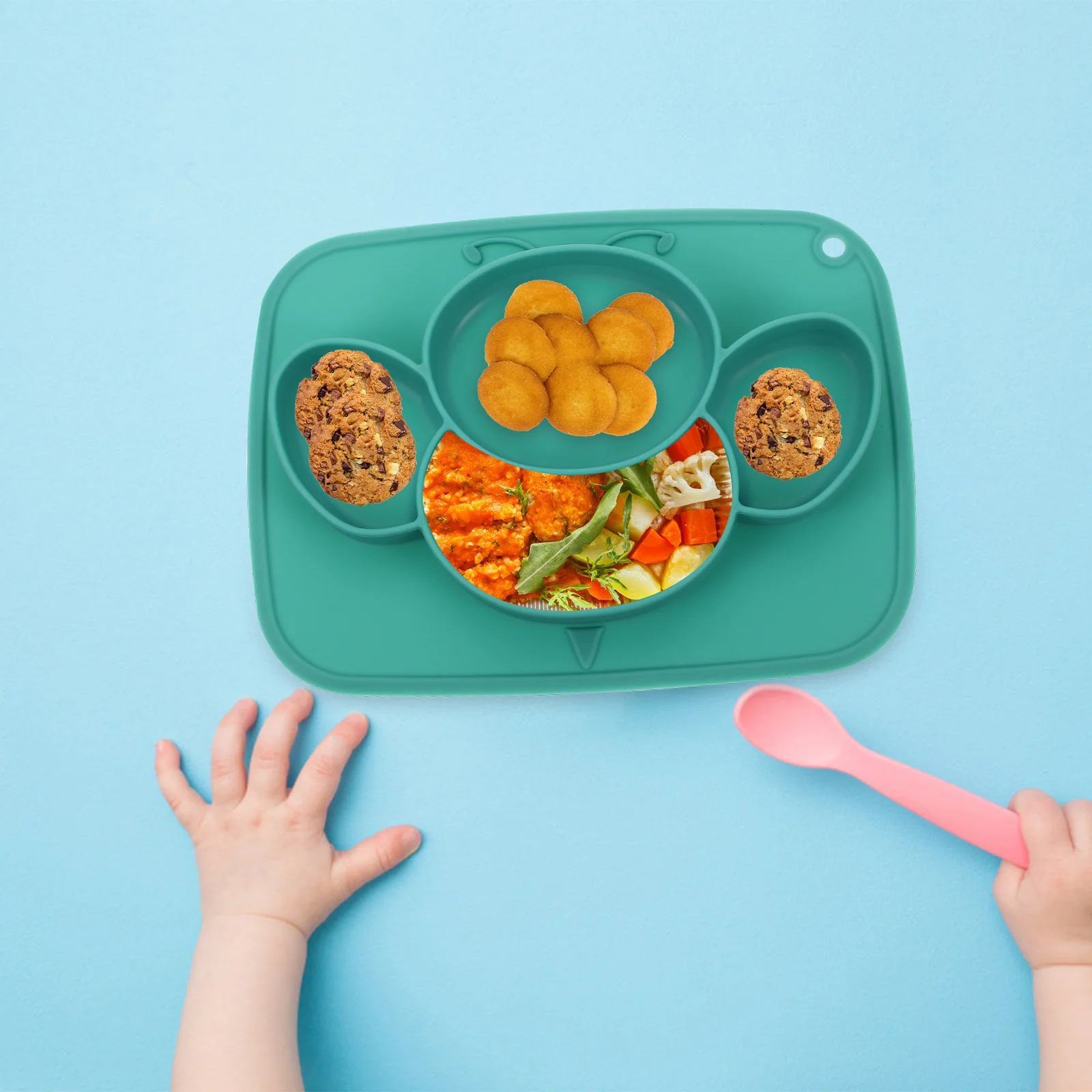 

Baby Silicone Suction Plate Divided Design Food Bowl For Toddlers Portable Kids Tableware Dish Cartoon Style Kitchen Bar Utensil
