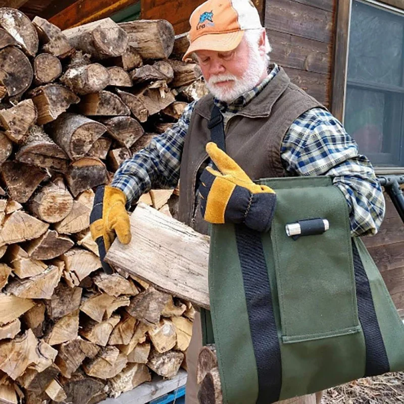 Canvas Firewood Carrier Bag Outdoor Portable Wood Storage Bag Kitchen Camping Handbag Trip Wood Carrying