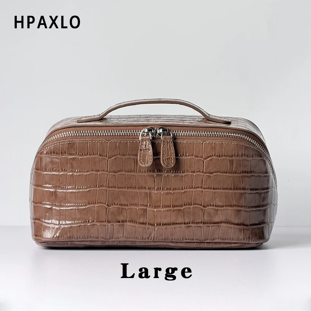 Waschtasche aus echtem Leder mit Krokodilstruktur, großes Fassungsvermögen, Reise-Kosmetik- und Toilettenartikel-Organizer, Damentasche, Make-up-Tasche, Luxustasche – Detail 29