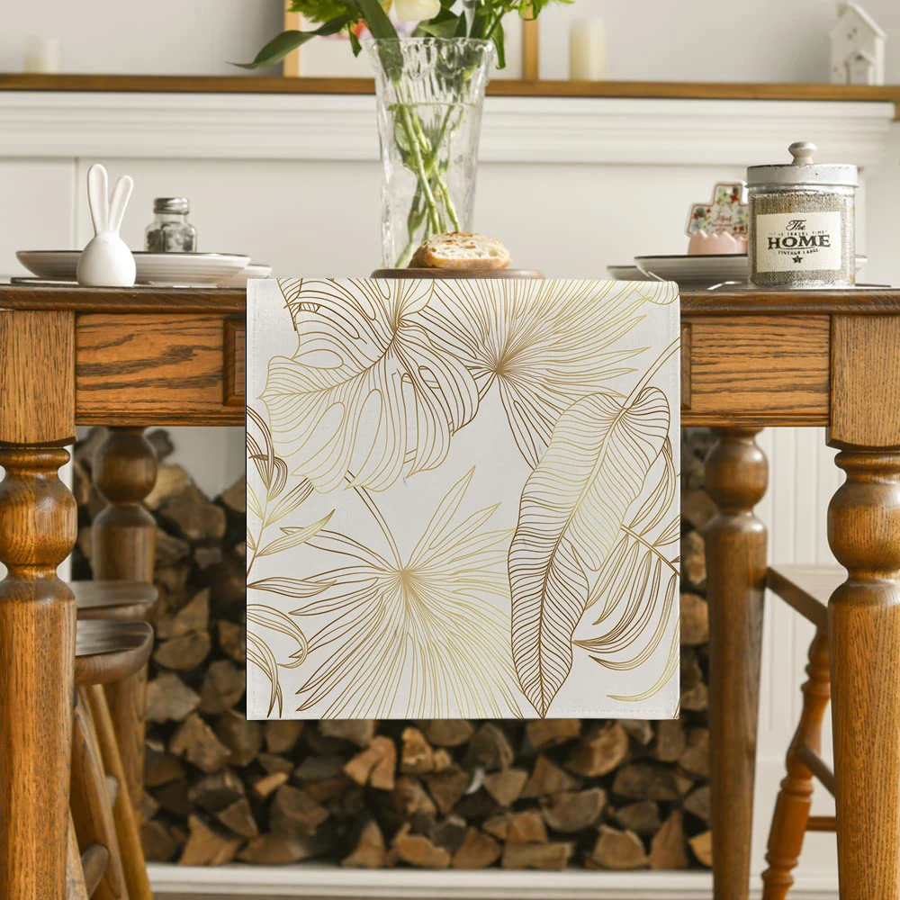 Tropical Leaf Fern Table Runner Dresser Decor for Kitchen Holiday Party Table Runners Home Dining Room Kitchen Table Decoration