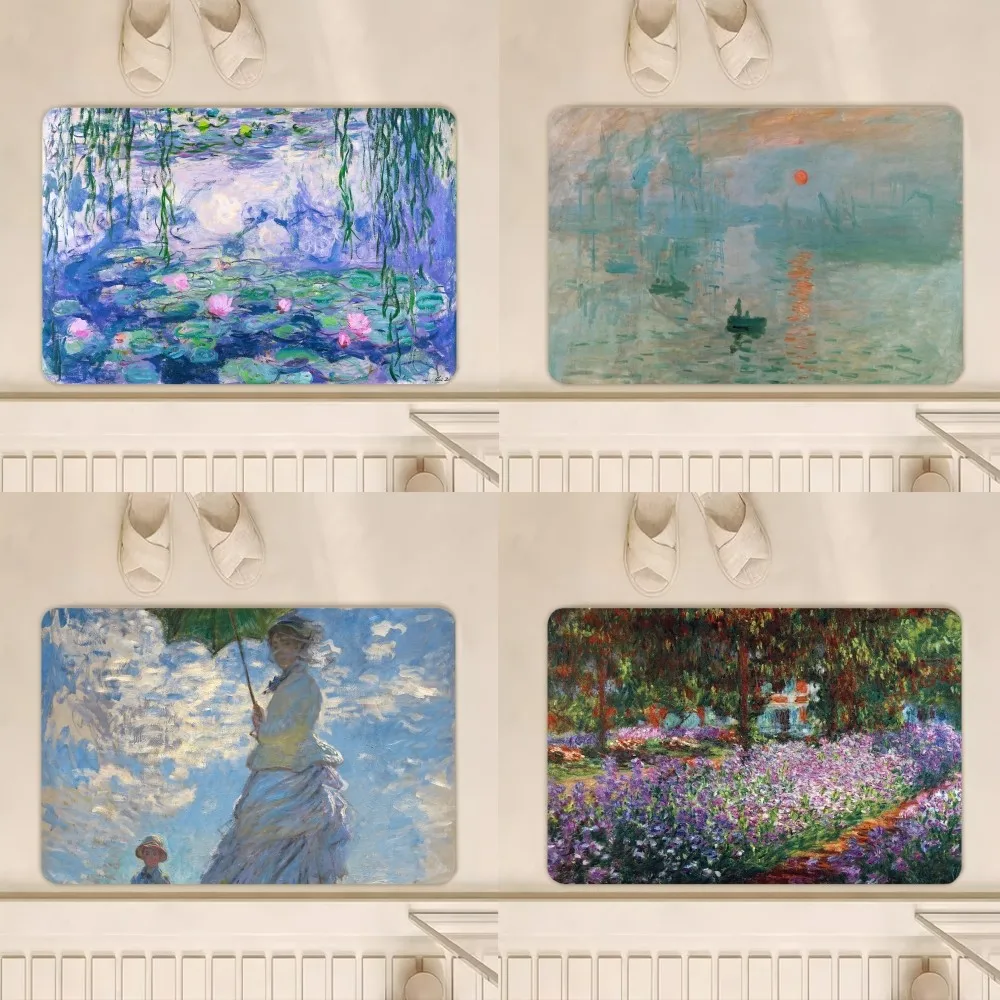 Art Claude Monet Impression Sunrise D Floor Mat Bedroom Kitchen Door Bath House Super Absorbent Foot Non-slip