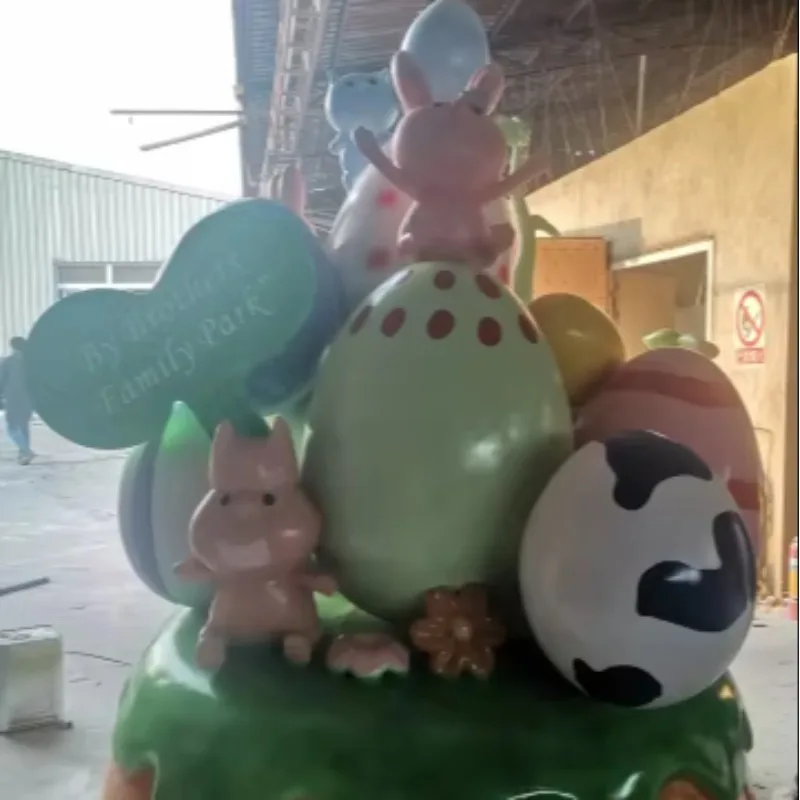 

Fiberglass Amusement Park Resin Easter Crafts Products Rabbit Flower Rabbit Life Size Easter Sculpture Ornament