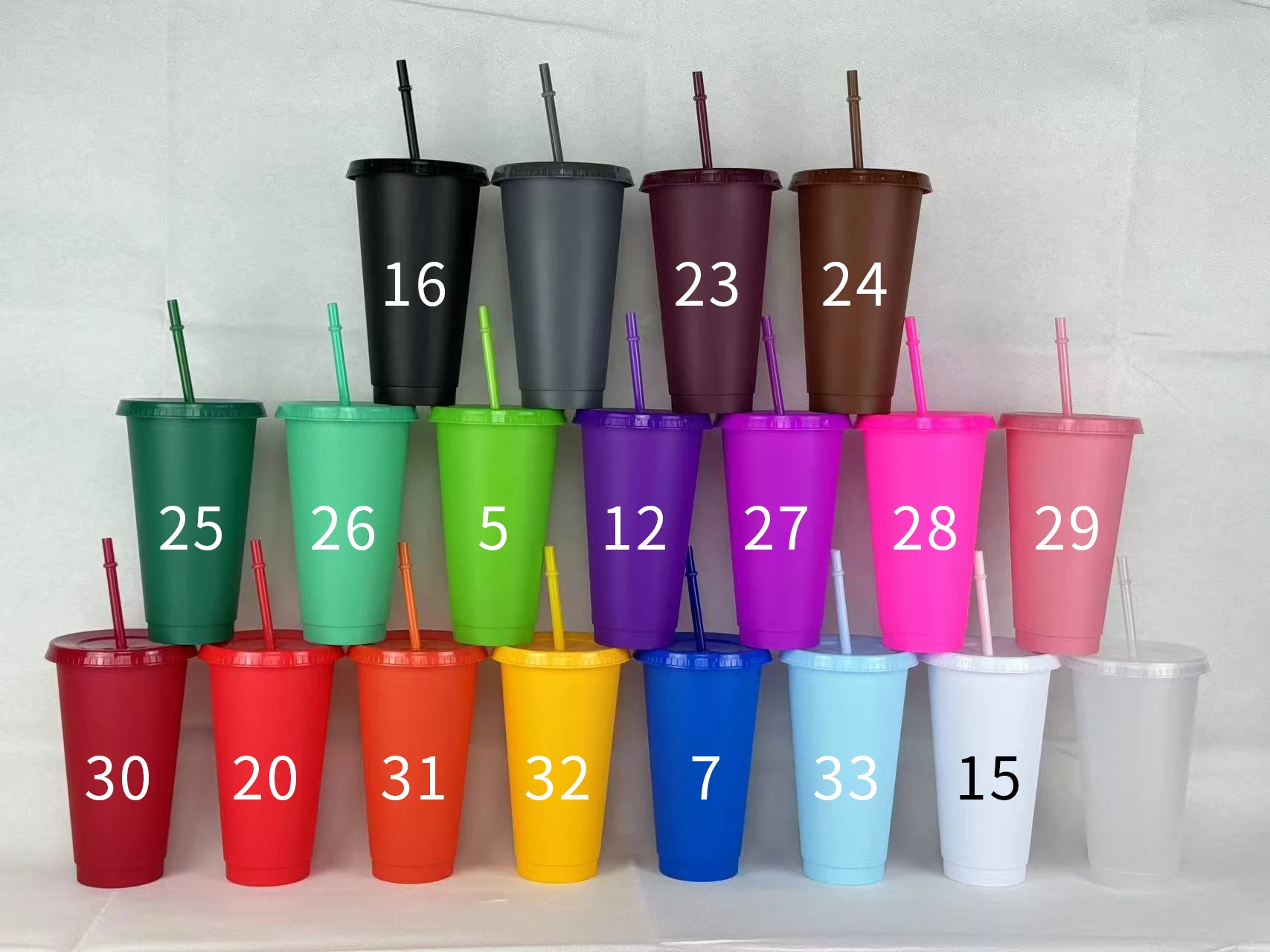 Surtido de color sólido reutilizable 700ml 710ml 24oz taza de plástico taza fría taza de color vasos de paja de colores con pajita y tapa
