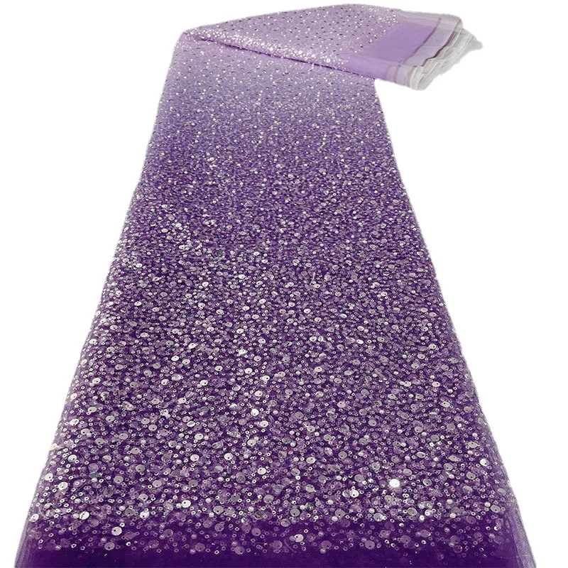 Custom Made 12 Gradient Colors Embroidered Beads Sequin Fabric For Evening Dress Lace Glued Glitter Dry Mesh Wet Look Material