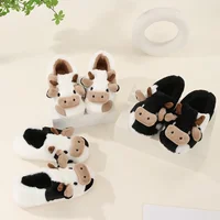 Winter Home Slippers for Couples Warm Plush Neutral Cartoon Cow Indoor Anti Slip Comfortable Cotton Slippers for Men and Women 5