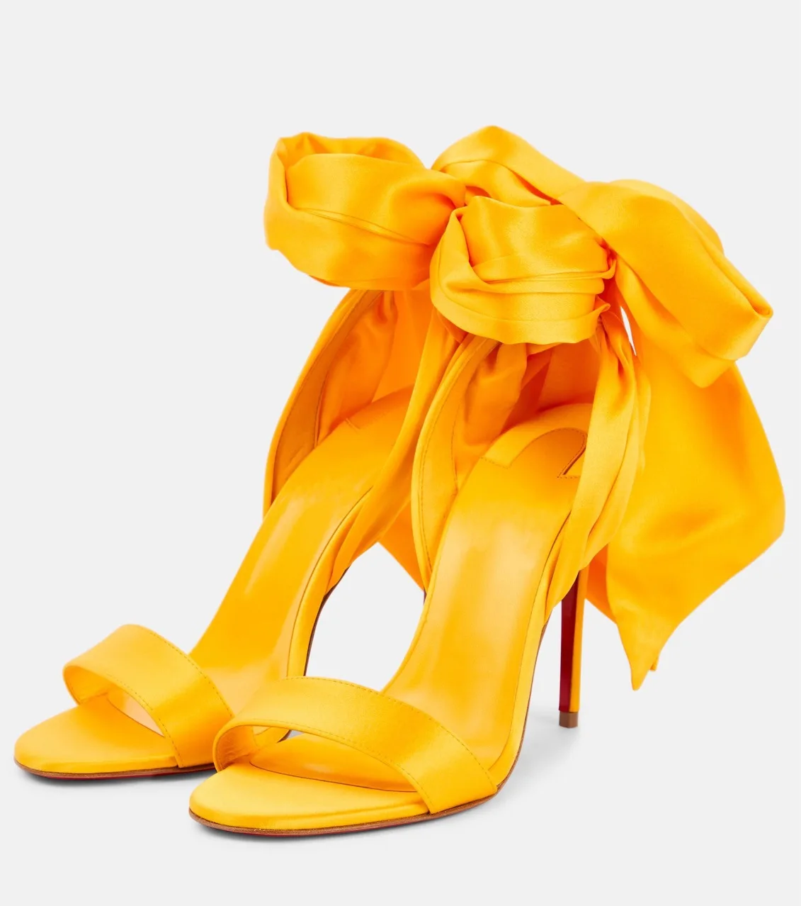 

Sardine Yellow Strappy Stiletto Sandals Open-Toe Satin Solid Color Elegant High Heels Comfortable Soft Leather Party Women Shoes