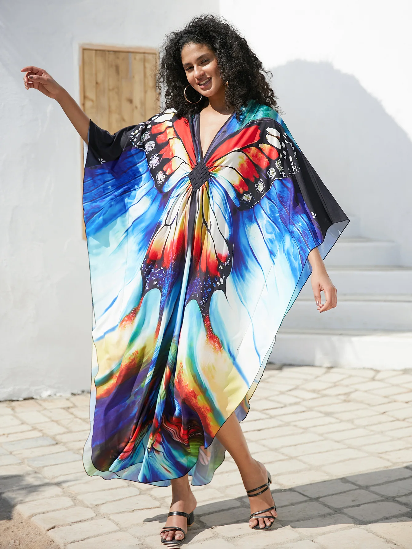 Beach Dresses Kaftans for Women Bust Hand Woven Butterfly Printed Summer Holiday Bathing Suits Dropshipping Factory Supply