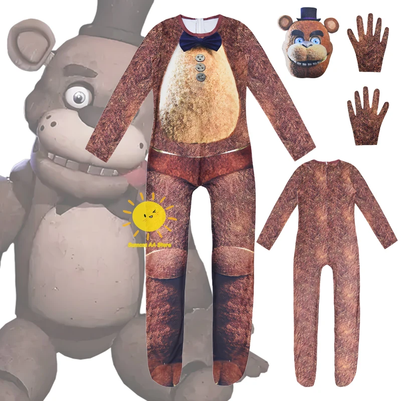 Película cinco noches en Freddy's Cosplay oso de peluche disfraces Cosplay mono guantes máscara trajes de oso Halloween carnaval Cos Unisex
