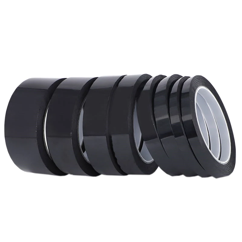 5/8/10/12/15/18/20/25 مم * 50 م، فيلم أسود، مقاوم لدرجات الحرارة العالية، شريط كابتون، بوليميد/شواية/مسحوق للتطبيق الكهربائي