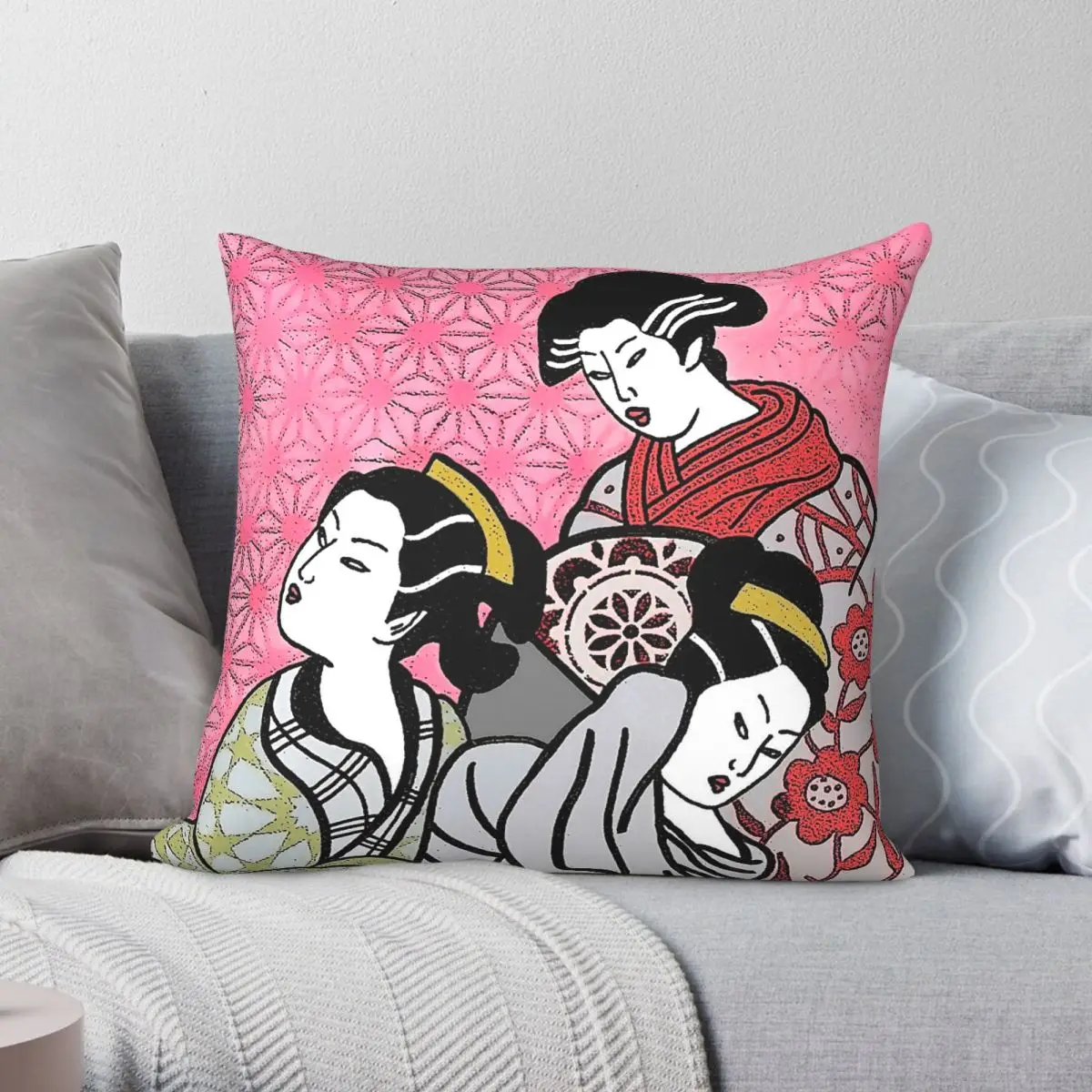 Japanese Geisha Girl Square Pillowcase Polyester Linen Velvet Pattern Zip Decor Sofa Cushion Cover 18