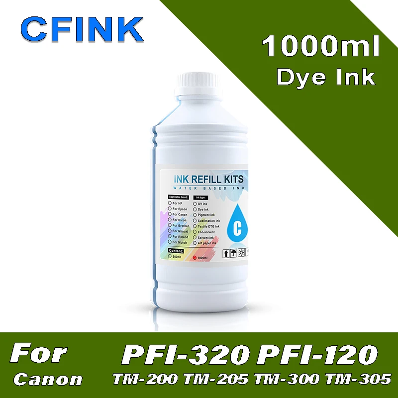 1000ml Bottle For Canon  PFI-120 PFI-320 107 Dye Ink for Canon TM-200 TM200 TM-205 TM-300 TM-305 TM-5300 TM-5305 TM-5200 Printer