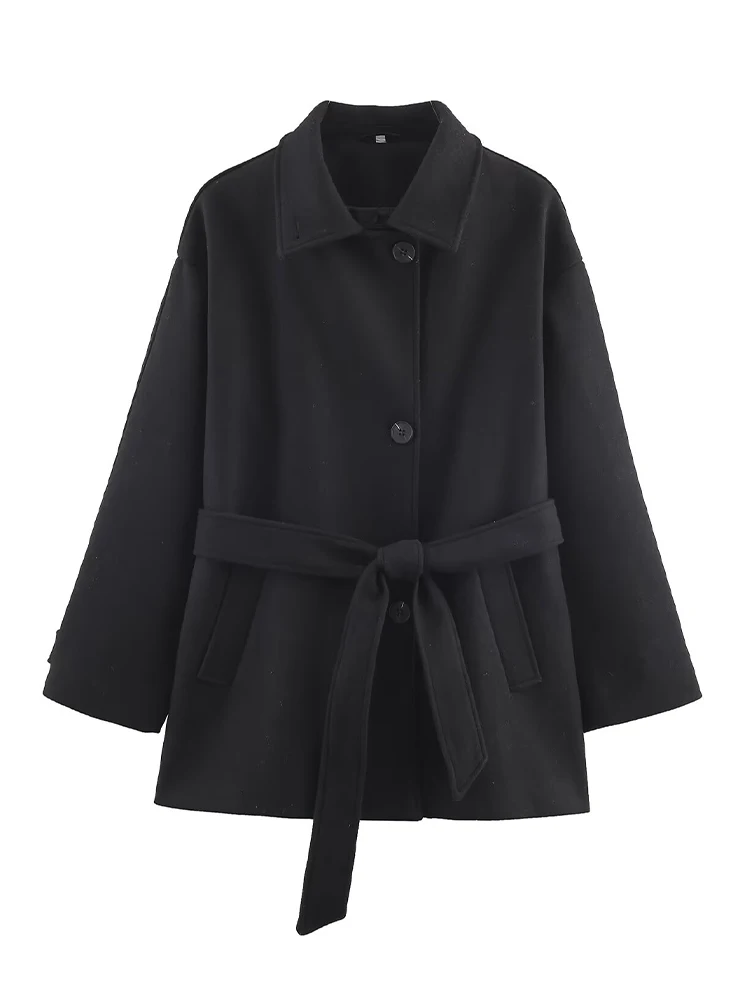 HH femmes élégant à manches longues revers manteau femme ceinture poche simple boutonnage décorer décontracté manteau ample automne solide vêtements d'extérieur