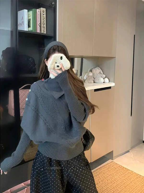 

Корейский асимметричный свитер больших размеров, универсальный, для ношения как внутри, так и снаружи, осенне-зимний, новый дизайн, красивый топ для женщин