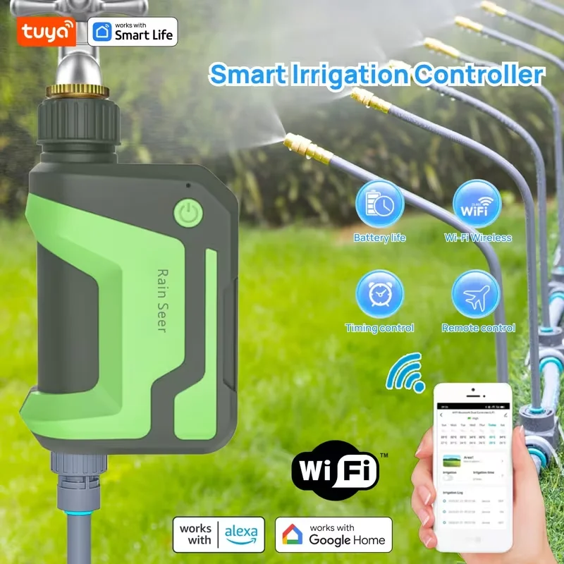 

Tuya Smart Sprinkler Timer,Dual WayBluetooth/1 Way WiFi Garden Hose Watering System,Outdoor Programmable Water Timer EU Version