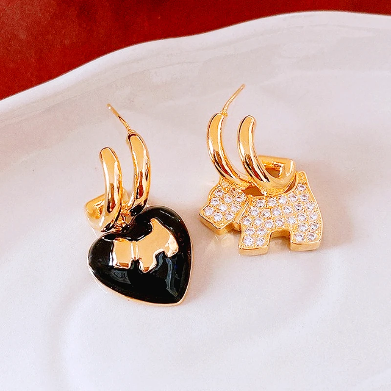 

European and American Style Zircon Heart-shaped Asymmetrical Earrings, Retro and High-end Earrings, Niche and Versatile Earrings