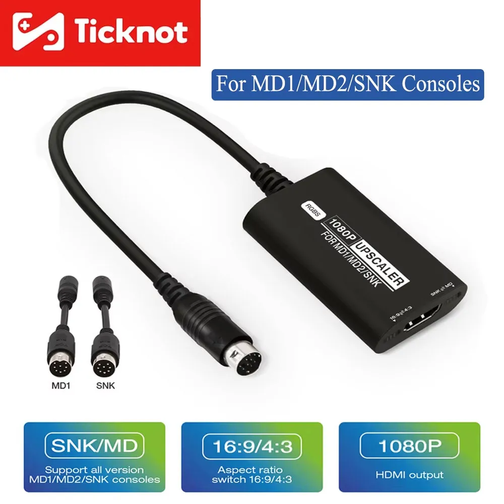Convweter upscaler RGBS pour Console de jeu SEGA MD1 MD2 SNK, convertisseur adaptateur HDMI 1080P avec commutateur de rapport 16:9 4:3