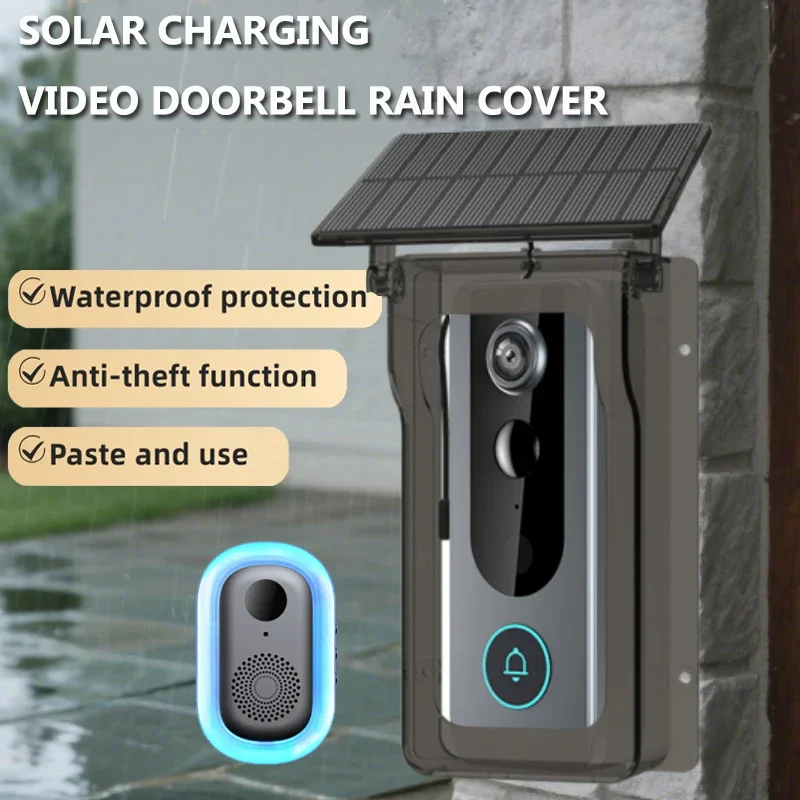 Outdoor Wireless Video Doorbell with Solar Rain Cover Camera IP65 Waterproof Digital Door Monitoring Smart Home Video Intercome