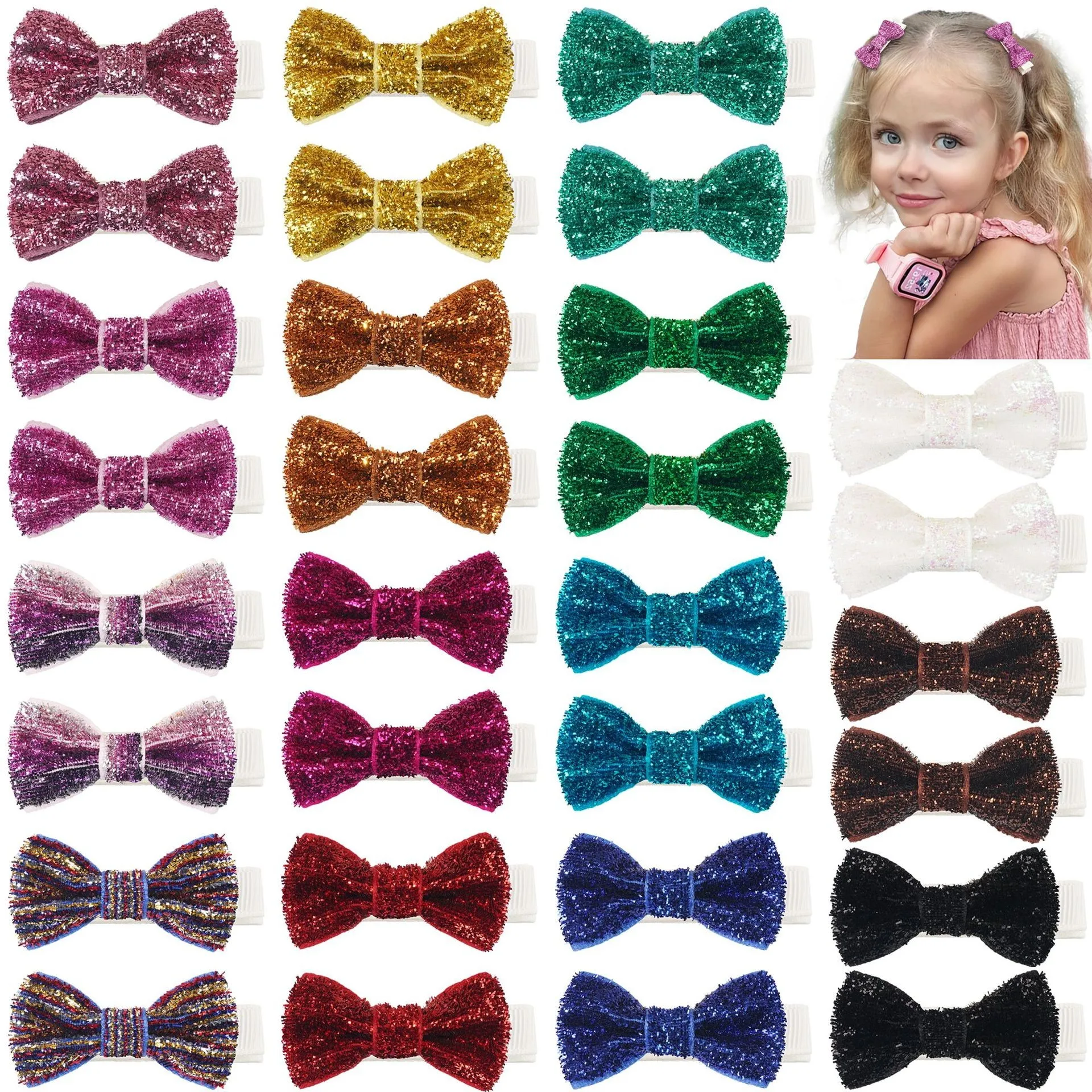 

60pc/lot New 1.8" Baby Girls Glitter Ribbon Hair Bow Hair Clips Kids Ribbon Bow Hairpins Glitter Hair Clips Barrettes Wholesale