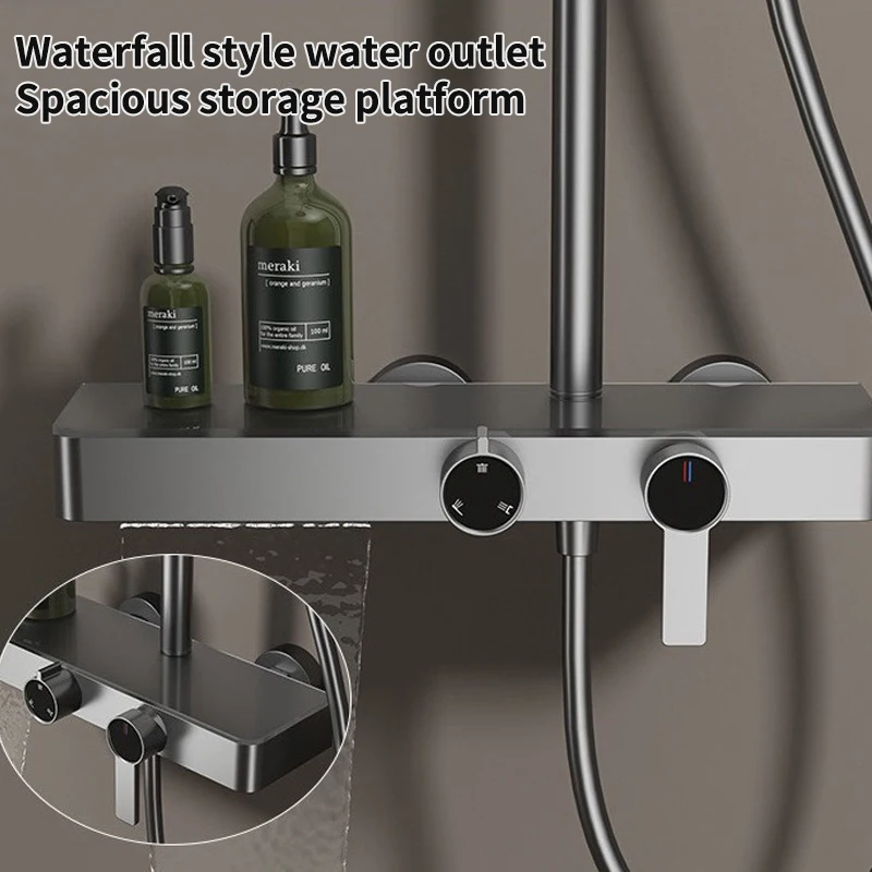 Ensemble complet de pomme de douche gris Gunmetal, avec augmentation de la pression et pulvérisation supérieure d'écran géant, spray manuel multifonctionnel