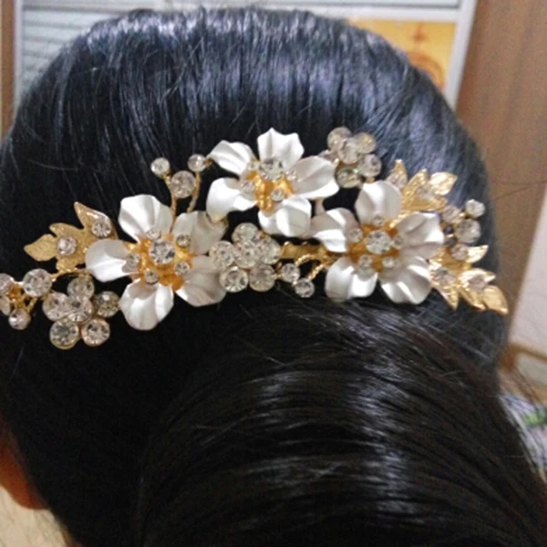 2 Stuks Bruiloft Bruids Haar Kammen Vintage Imitatie Kristal Haarspelden Prom Sieraden Goud Zilveren Bloem Patroon Haaraccessoires Pinnen