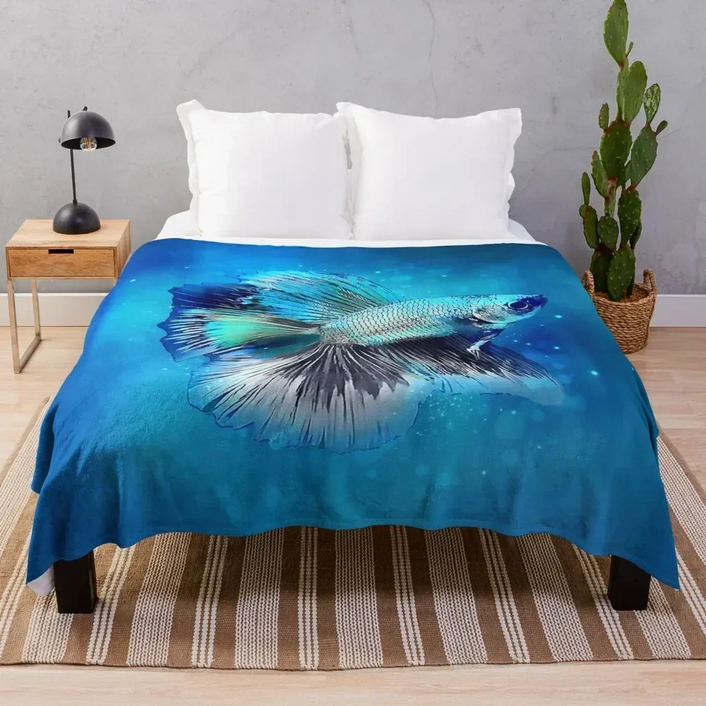 

Blue Betta Fish Throw Blanket Soft Warm Blanket Gift for Men Women Adults