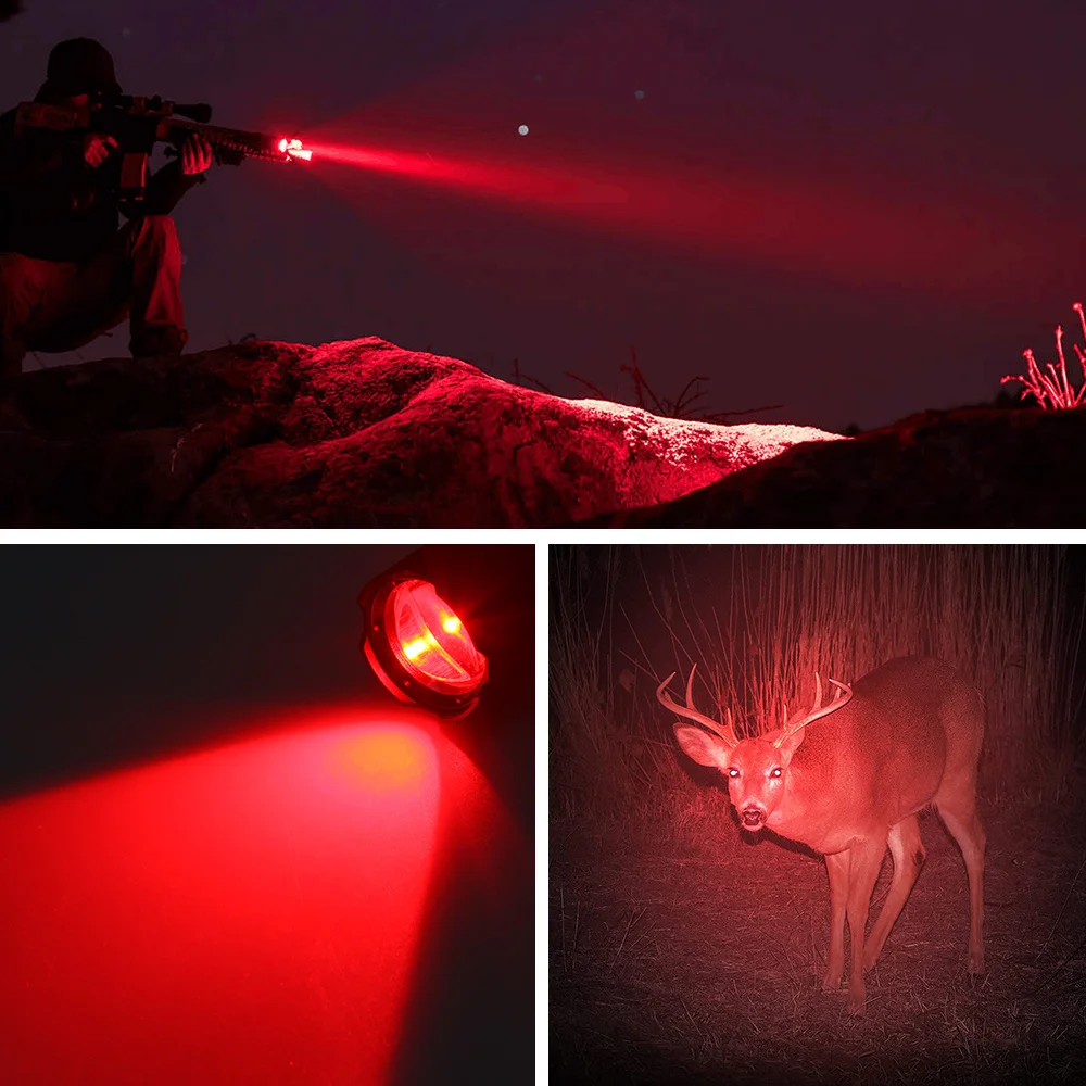 500 Yards Zoomable Flashlight Red/Green/White Spotlight Waterproof LED Hog Predator Varmint Hunting Torch 1 Mode High Brightness