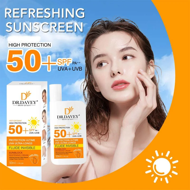 50ml DR.DAVEY 50+Sunacreen Cream Clear and Watery Sunscreen Lotion, Refreshing and Non-Greasy, UV Protection Sunscreen Cream