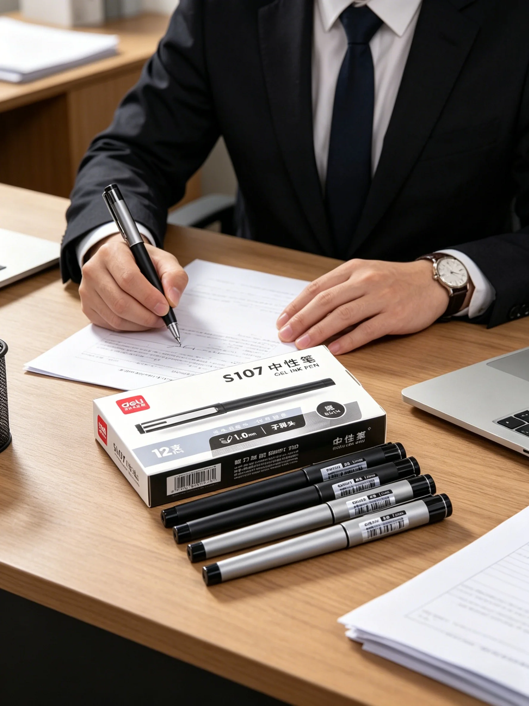 12 Stück S107 1,0mm Schwarze Kohlenstoff-Gelstifte mit Fettspitze für Kalligraphie, Unterschriften, Büro, Schule, Studenten Schreibset – Detail 9