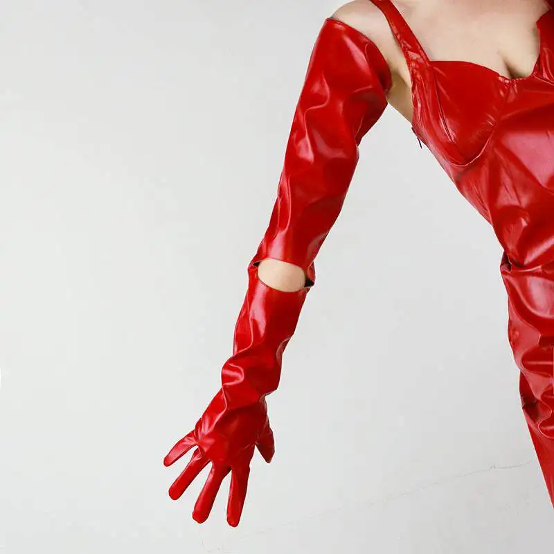 28 Zoll (70 cm) lange Handschuhe aus Kunstleder, PU, weiß, extra lang, eng anliegend, kreisförmig, Ausverkauf, Armstulpen, sexy, für Damen – Detail 17