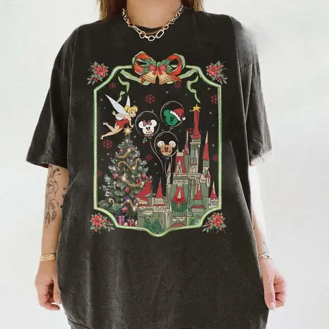 Camicia natalizia Disney del castello di pan di zenzero di Topolino e Minnie, festa di Natale molto felice di Disney Topolino 2026 Viaggio