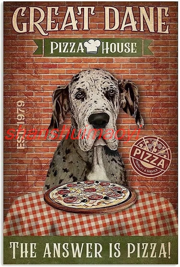 Pzecaru Great Dane Pizza House Metal Plaque Poster The Answer Is Pizza Retro Metal Tin Sign Plaque Vintage Wall Decor Gift  SHUI