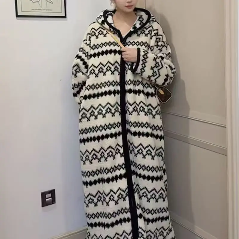 Autumn/Winter Relaxed-Style Hooded Long-Sleeve Zipper Pajama Robe For Women—Cozy And Comfortable Loungewear, Couple's Pajamas