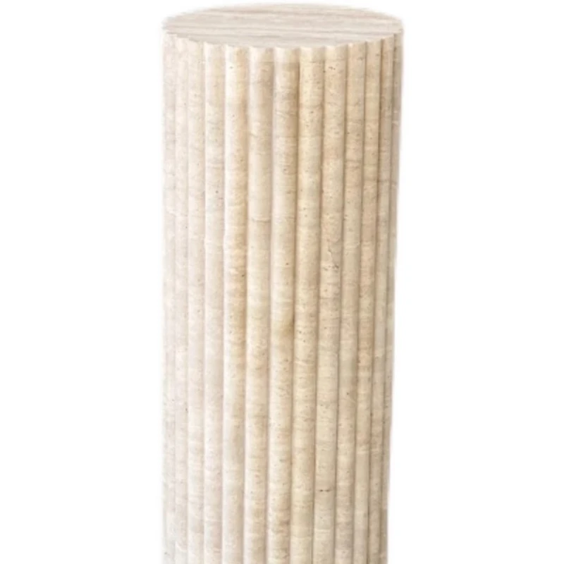 

Villa living room natural yellow travertine column, carved round display