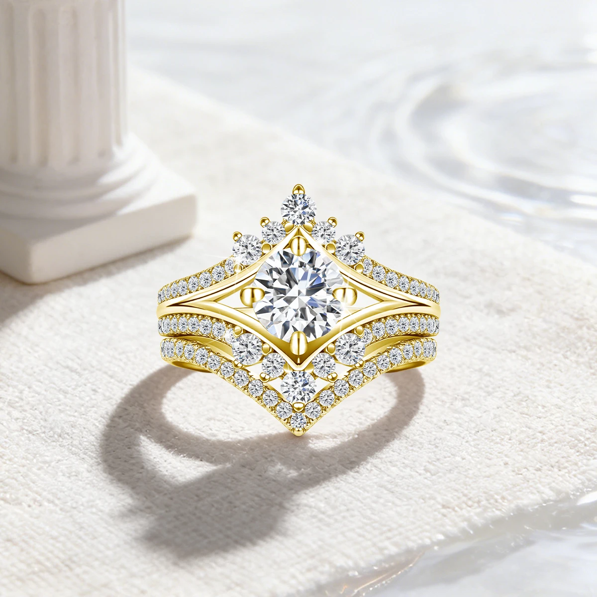 2pcs Bridal Rings Set 14K Gold Filled Stackable Moissanite Engagement Ring for Women Wedding Party Fine Jewelry