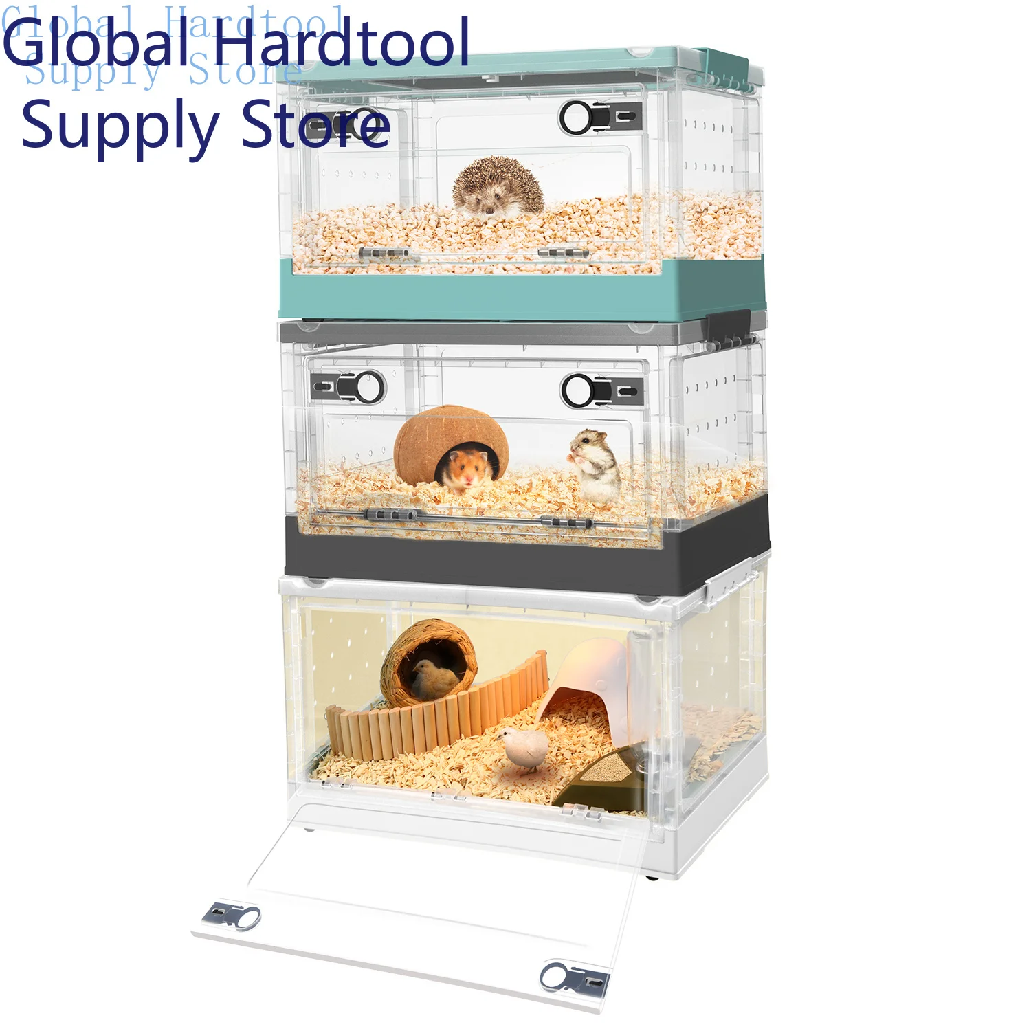 Foldable and stackable small animal terrarium, suitable for reptiles, lizards, geckos, turtles, hamsters, chinchillas