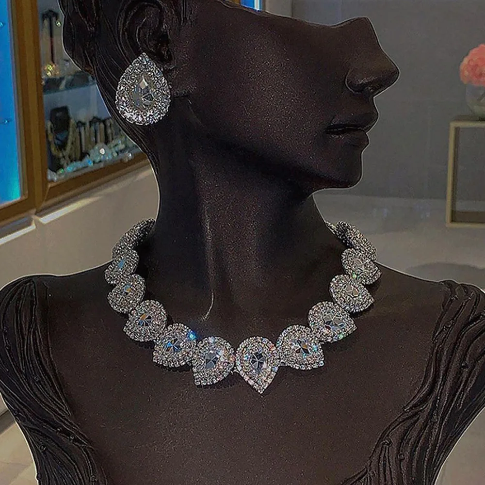 Stonefans Water Drop Necklace and Earring Set Luxury Wedding Y2k Bridal Accessories Jewelry Set for Women 2024 Designer Elegant