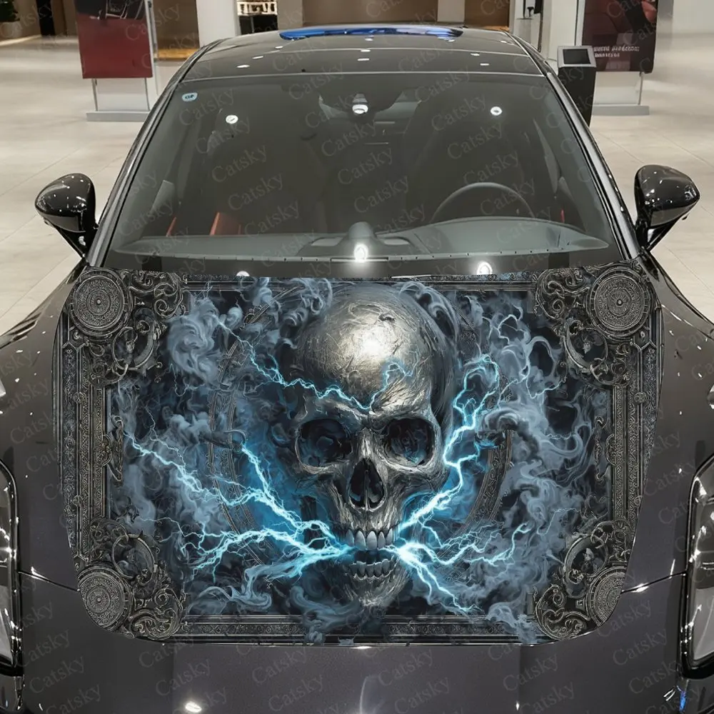 Blue Lightning Soul Breaker Car Vinyl Wrap, PVC Waterproof Car Hood Sticker, Self-Adhesive Scratch-Resistant Stickers