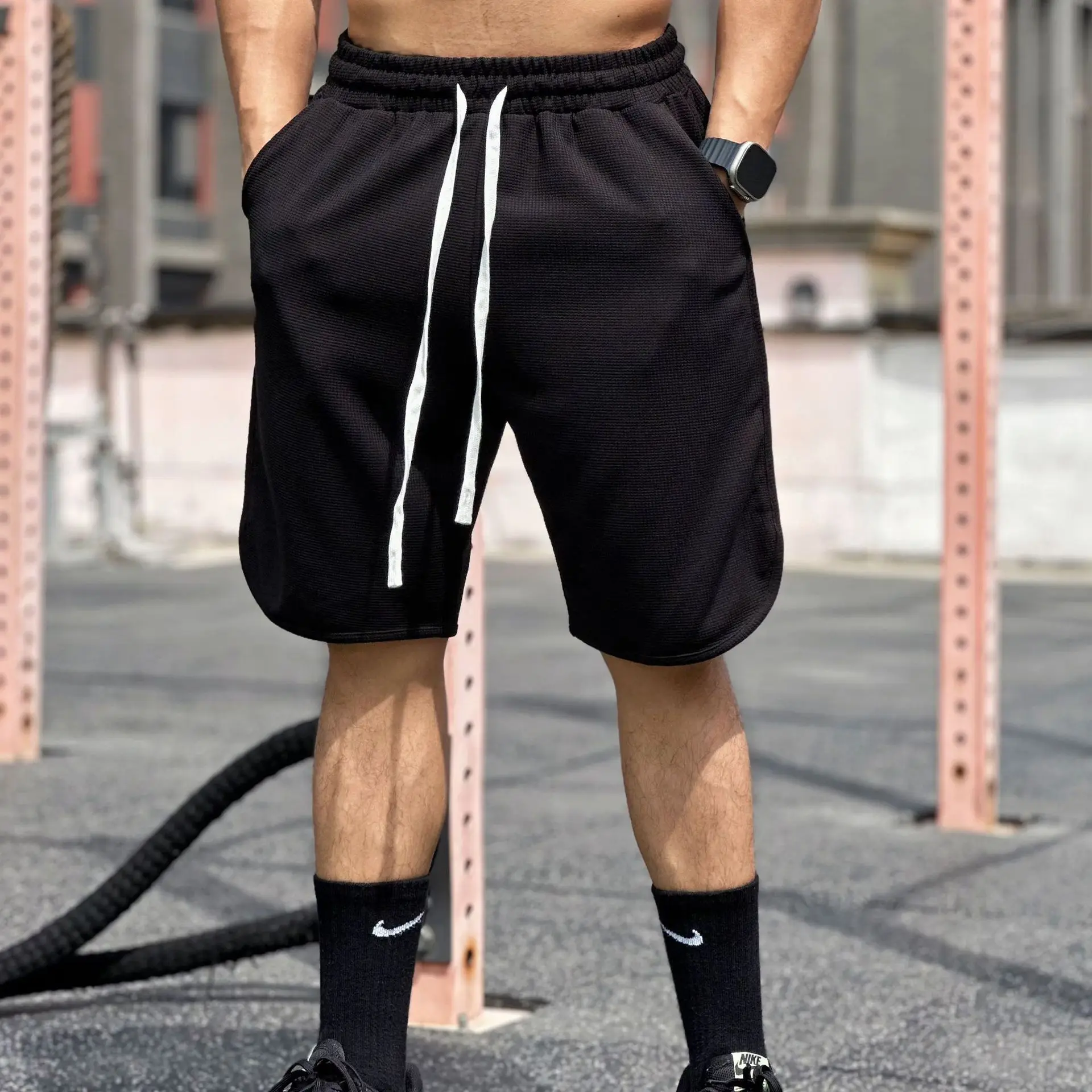 

Summer Men Waffle Shorts Sports Fitness Training Short Pants Breathable Basketball Boxing Running Muscle Workout Shorts for Men